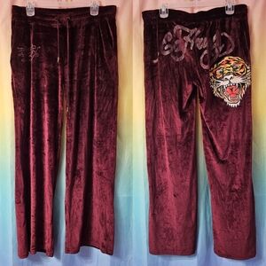 Ed Hardy Tiger Burgundy Velour Track Pants